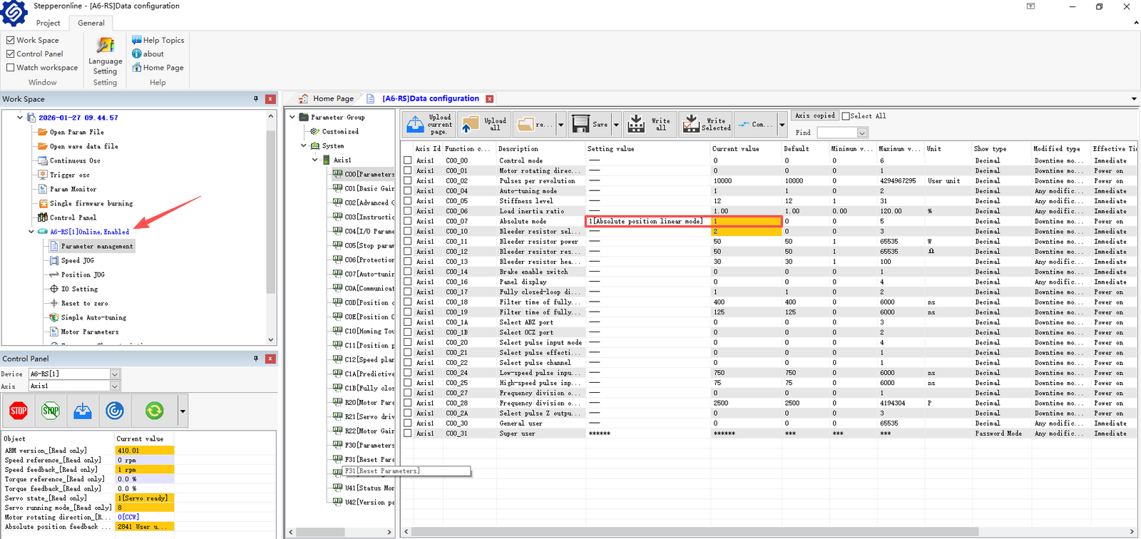 Status Interface Example