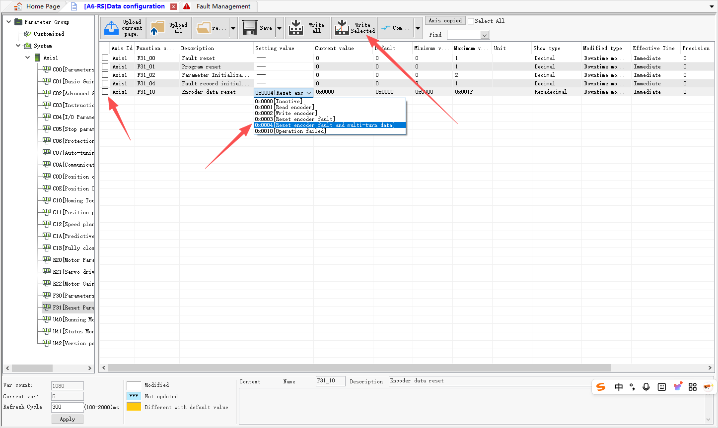 F31.10 Parameter Setting Interface